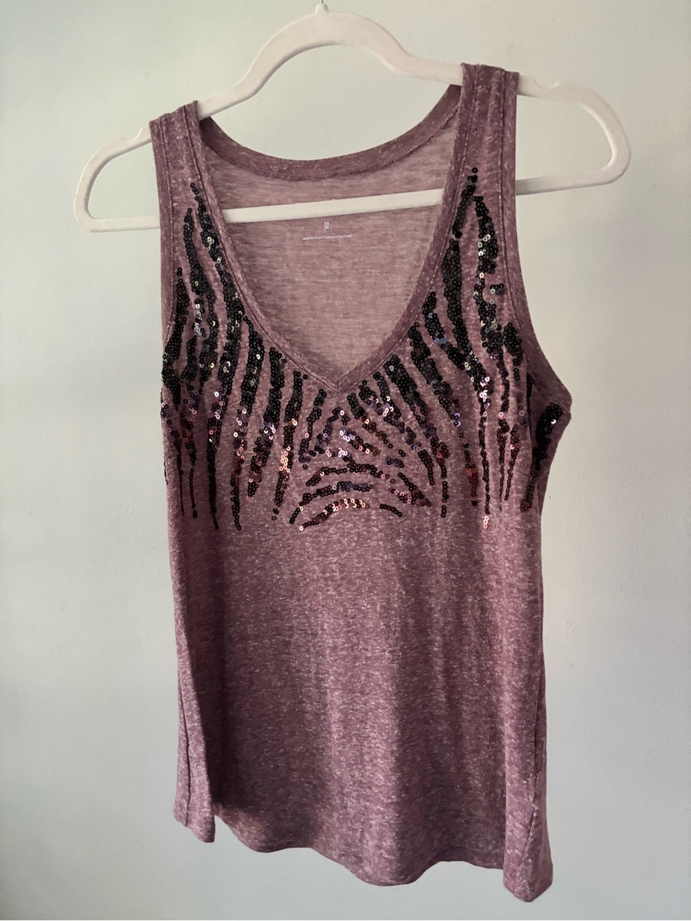 Express Mauve Sequin V-Neck Tank Top